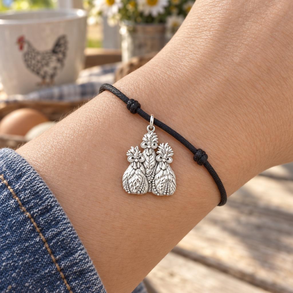 Fancy Farm Girls Charm Bracelet – Personalized Mom Gift – worn on the wrist on a black cord bracelet