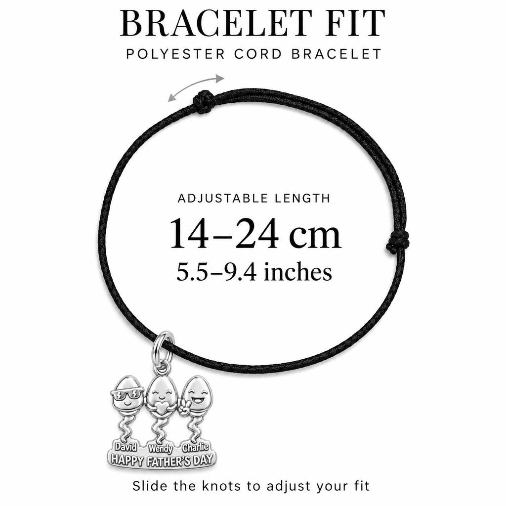 Fastest Swimmers Charm Bracelet – Personalized Dad Gift – adjustable black cord bracelet, 14–24 cm