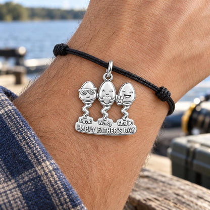 Fastest Swimmers Charm Bracelet – Personalized Dad Gift – worn on the wrist on a black cord bracelet