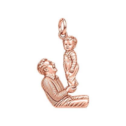 Father and Child Lifted High Charm Bracelet – Personalized Dad Gift – rose gold charm, front view