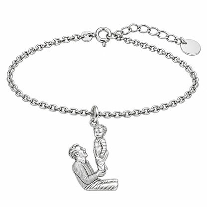 Father and Child Lifted High Charm Bracelet Set – silver, front view
