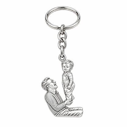 Father and Child Lifted High Charm Keychain – silver, front view