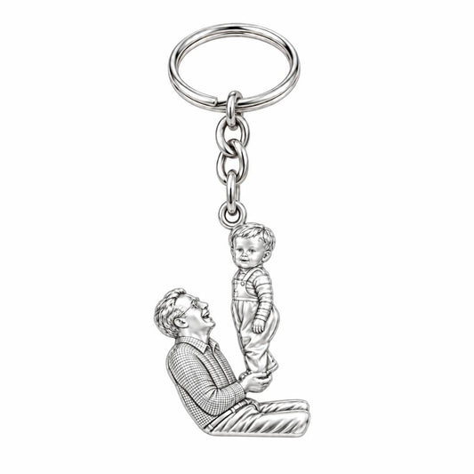 Father and Child Lifted High Charm Keychain – silver, front view