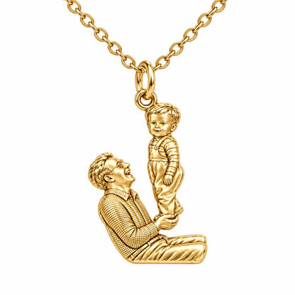 Father and Child Lifted High Charm Necklace Set – 18K gold, front view