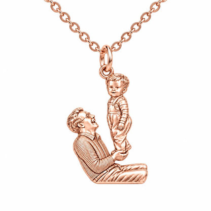 Father and Child Lifted High Charm Necklace Set – rose gold, front view