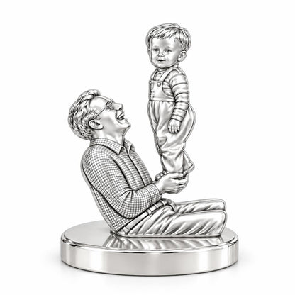 Father and Child Lifted High Keepsake Plaque – silver, front view