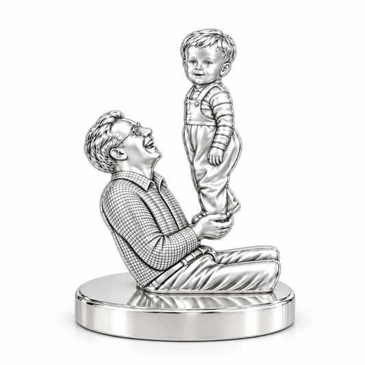 Father and Child Lifted High Keepsake Plaque – silver, front view