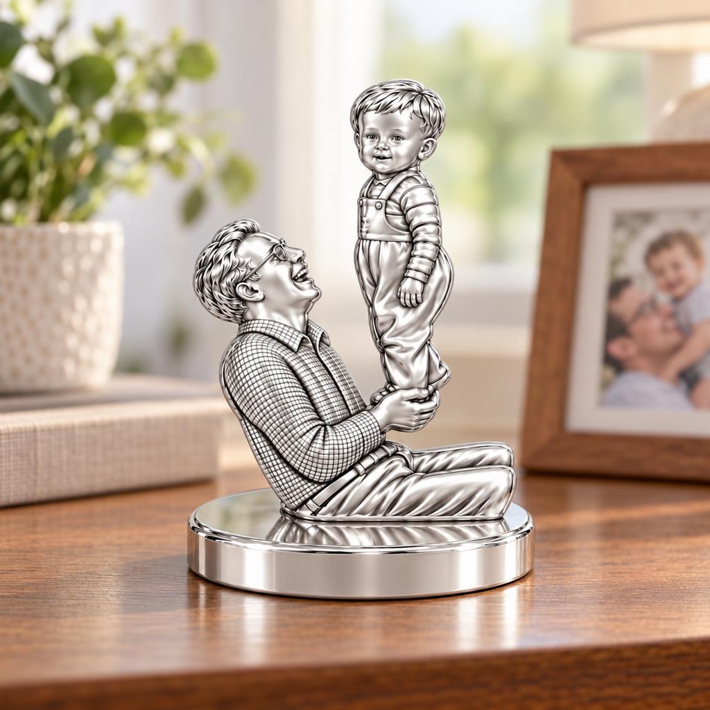 Father and Child Lifted High Keepsake Plaque – worn / in use