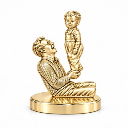 Father and Child Lifted High Keepsake Plaque – 18K gold, front view