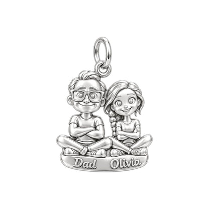 Father and Daughter Charm Bracelet – Personalized Couple Gift – silver plated 3 cm charm, front view