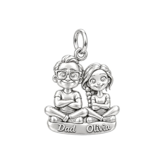 Father and Daughter Charm Bracelet – Personalized Couple Gift – silver plated 3 cm charm, front view
