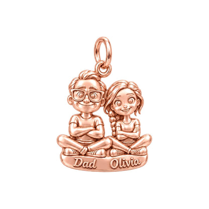 Father and Daughter Charm Bracelet – Personalized Couple Gift – rose gold 3 cm charm, front view