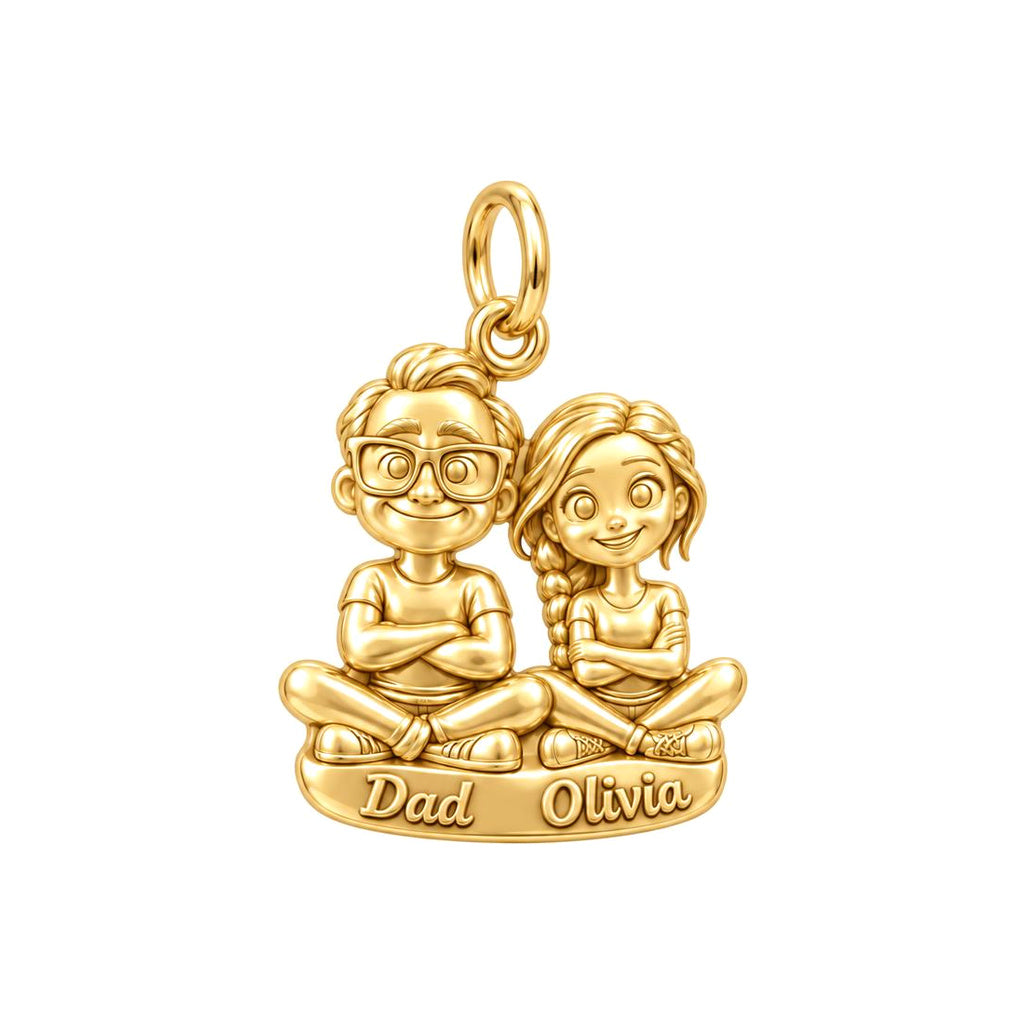 Father and Daughter Charm Bracelet – Personalized Couple Gift – 18K gold plated 3 cm charm, front view