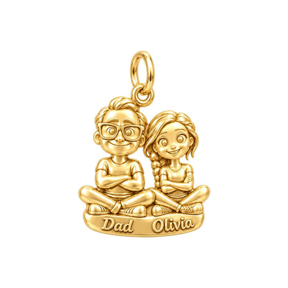 Father and Daughter Charm Bracelet – Personalized Couple Gift – 18K gold plated 3 cm charm, front view