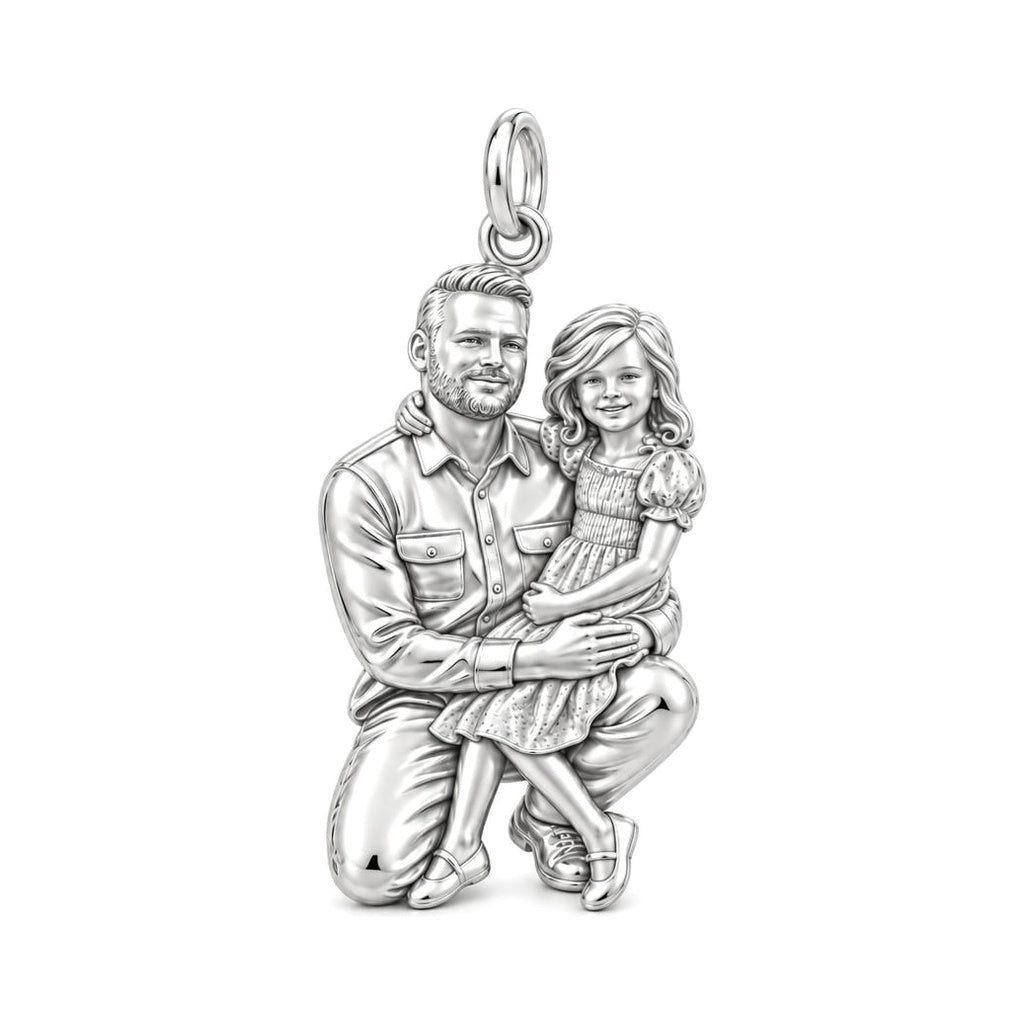 Father and Daughter Portrait Charm Bracelet – Personalized Photo Gift – silver charm, front view