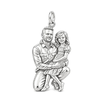 Father and Daughter Portrait Charm Bracelet – Personalized Photo Gift – silver charm, front view