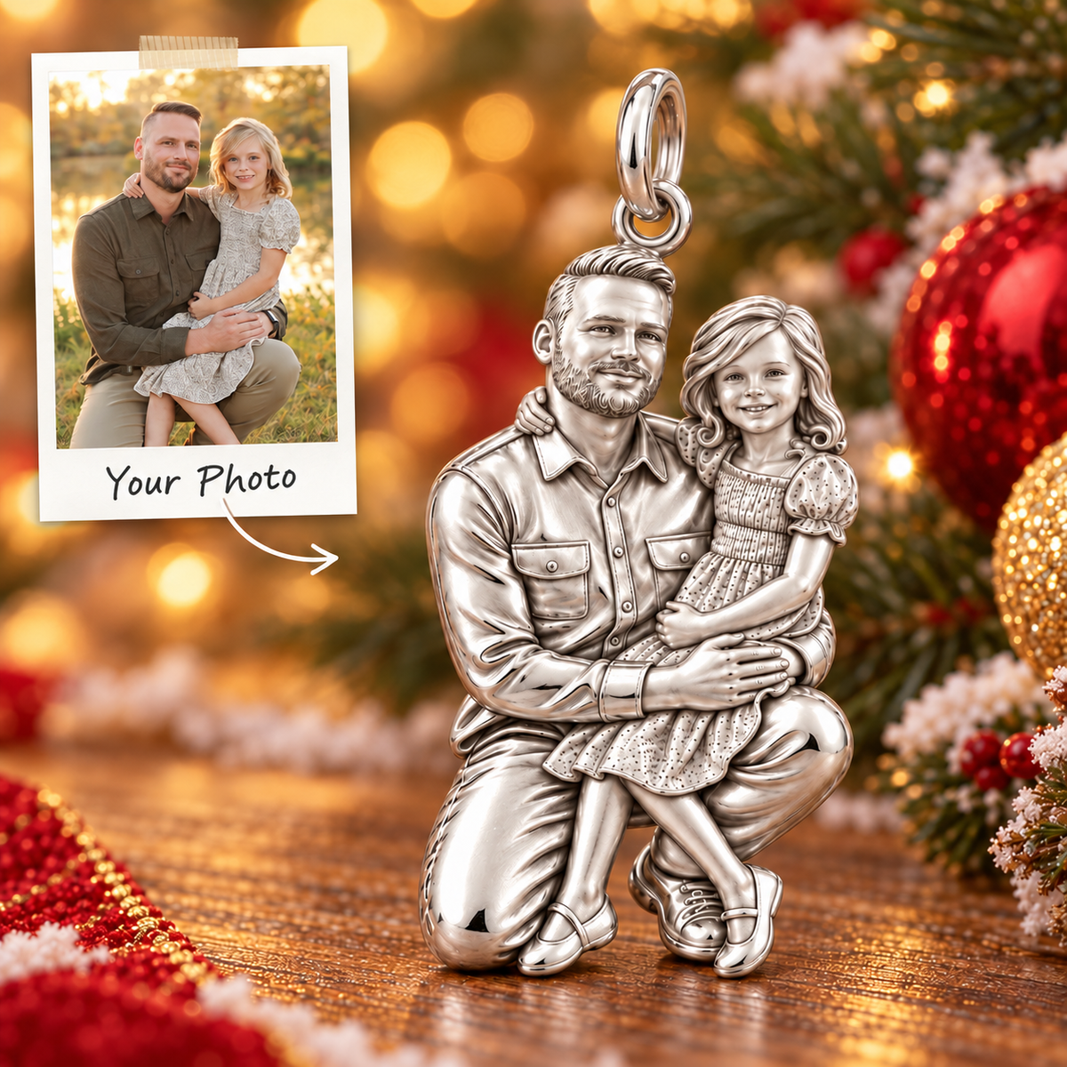 Father and Daughter Portrait Charm Bracelet – Personalized Photo Gift