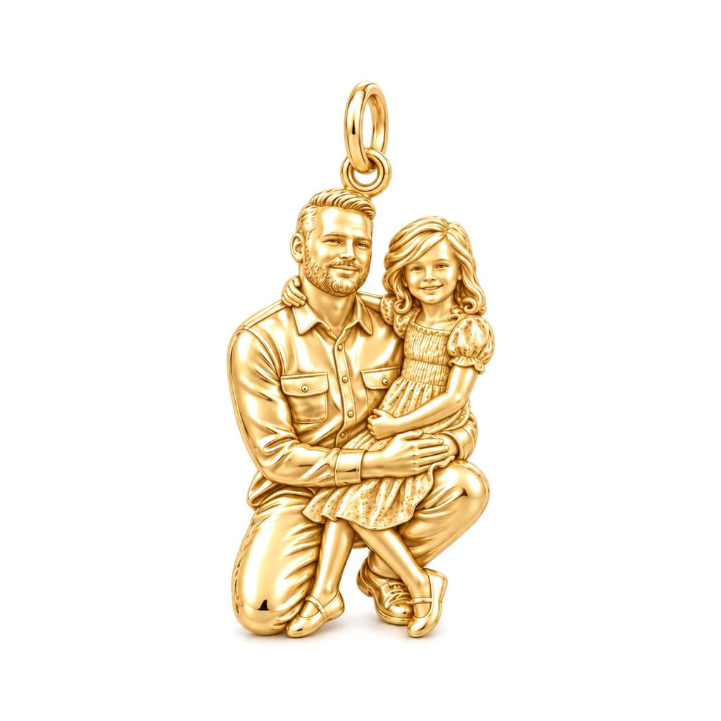 Father and Daughter Portrait Charm Bracelet – Personalized Photo Gift – 18K gold charm, front view