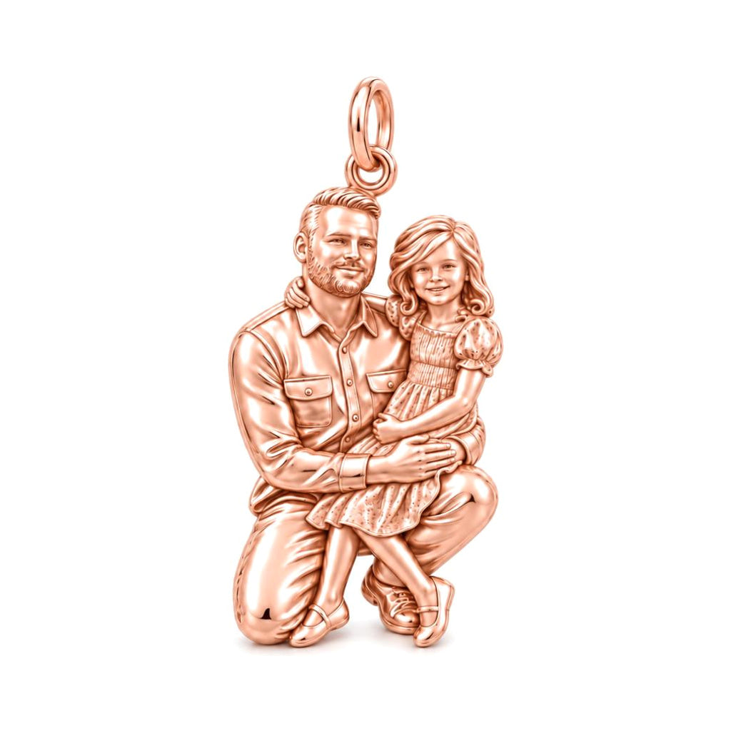 Father and Daughter Portrait Charm Bracelet – Personalized Photo Gift – rose gold charm, front view