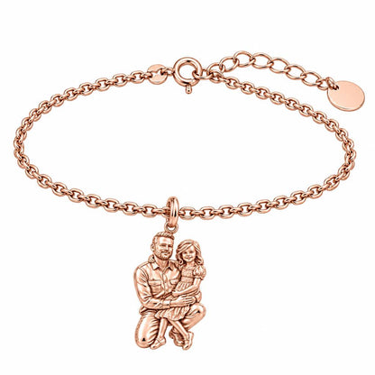 Father and Daughter Portrait Charm Bracelet Set – rose gold, front view