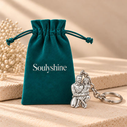 Father and Daughter Portrait Charm Keychain – Soulyshine velvet gift pouch