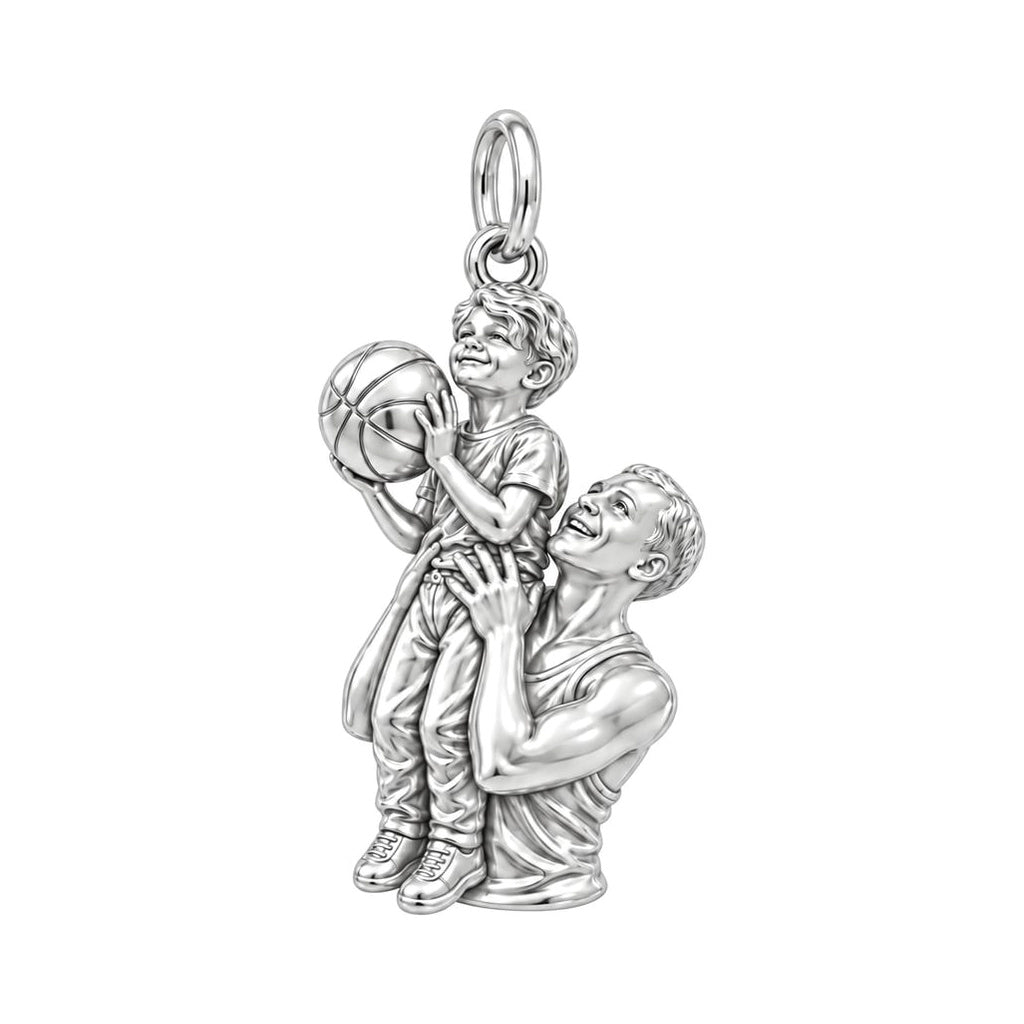 Father and Son Basketball Charm Bracelet – Personalized Dad Gift – silver charm, front view