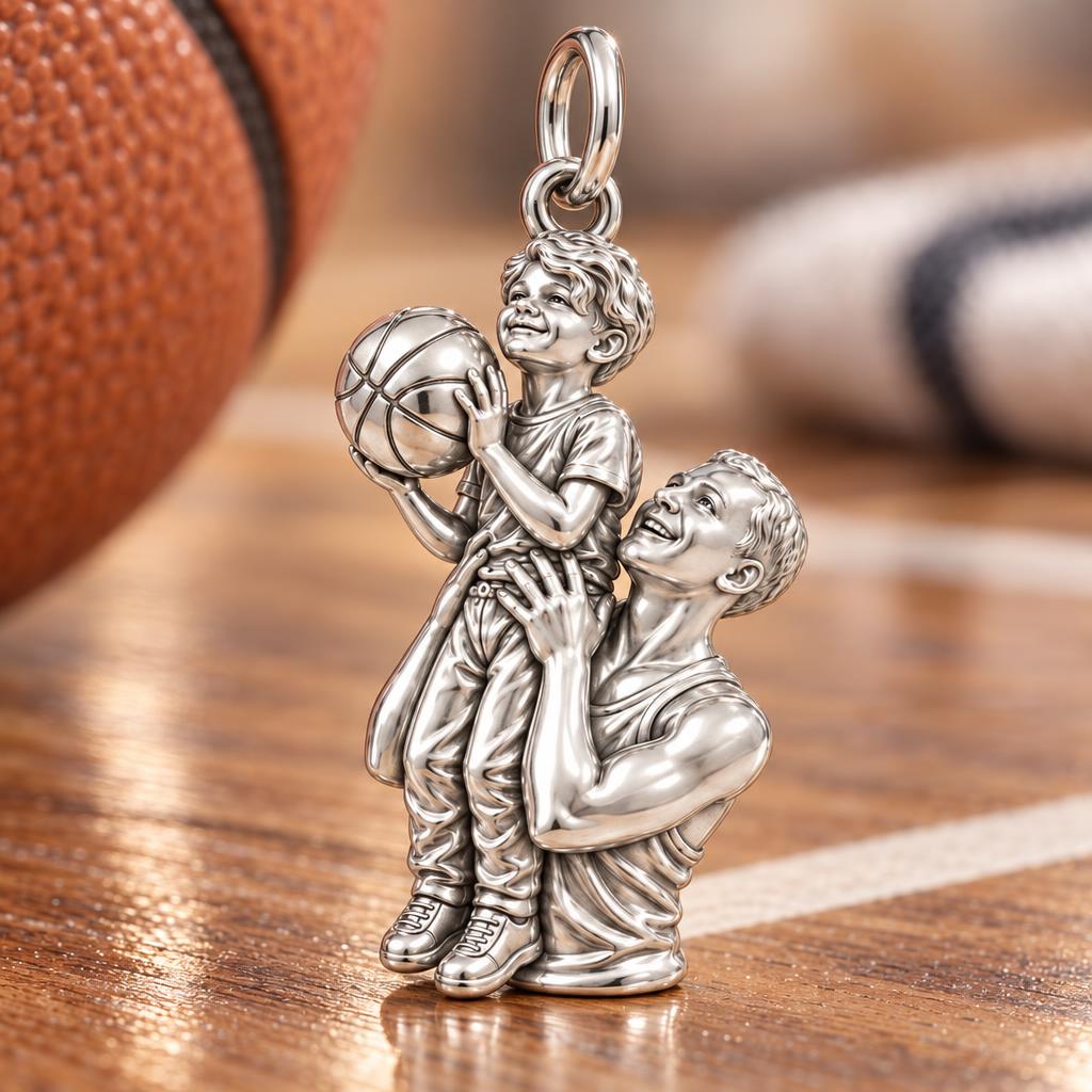 Father and Son Basketball Charm Bracelet – Personalized Dad Gift – macro detail of the charm
