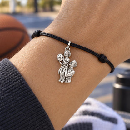 Father and Son Basketball Charm Bracelet – Personalized Dad Gift – worn on the wrist on a black cord bracelet