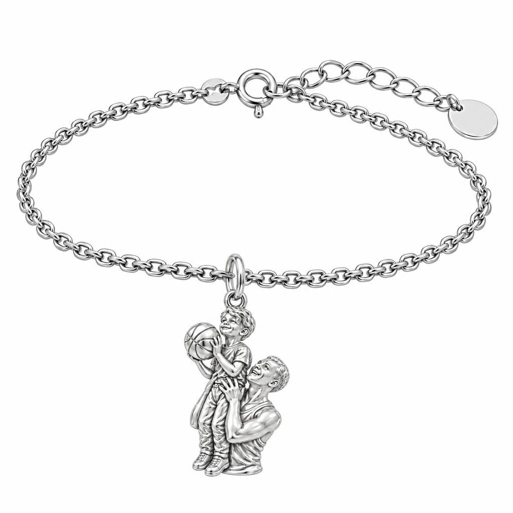 Father and Son Basketball Charm Bracelet Set – silver, front view