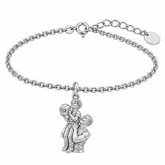 Father and Son Basketball Charm Bracelet Set – silver, front view