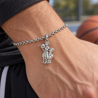Father and Son Basketball Charm Bracelet Set – worn / in use