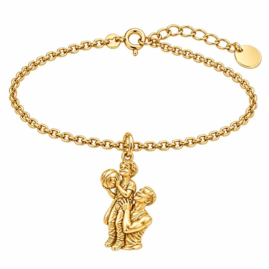 Father and Son Basketball Charm Bracelet Set – 18K gold, front view