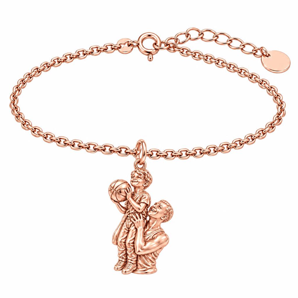 Father and Son Basketball Charm Bracelet Set – rose gold, front view