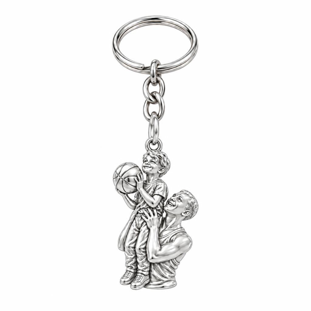 Father and Son Basketball Charm Keychain – silver, front view