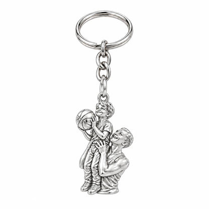 Father and Son Basketball Charm Keychain – silver, front view