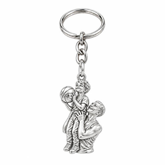 Father and Son Basketball Charm Keychain – silver, front view
