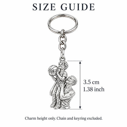 Father and Son Basketball Charm Keychain – size guide, 3.5 cm (1.38 in) charm, chain and keyring excluded