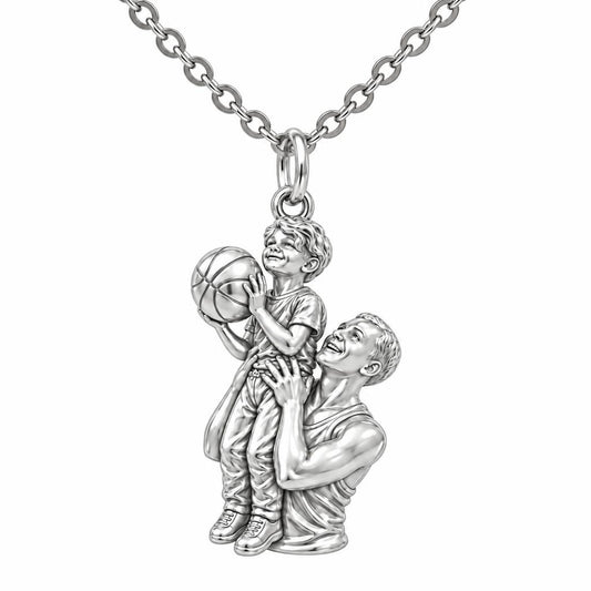 Father and Son Basketball Charm Necklace Set – silver, front view