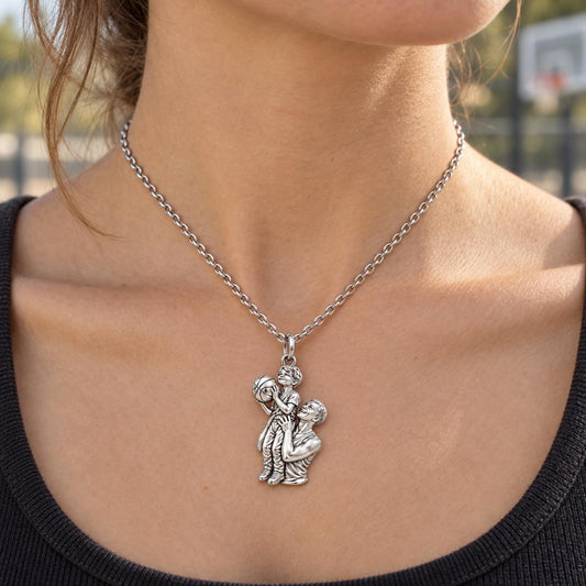 Father and Son Basketball Charm Necklace Set – worn / in use
