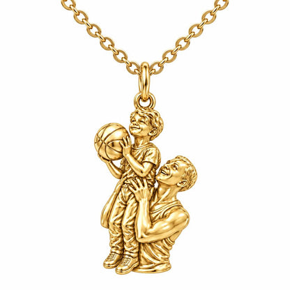 Father and Son Basketball Charm Necklace Set – 18K gold, front view