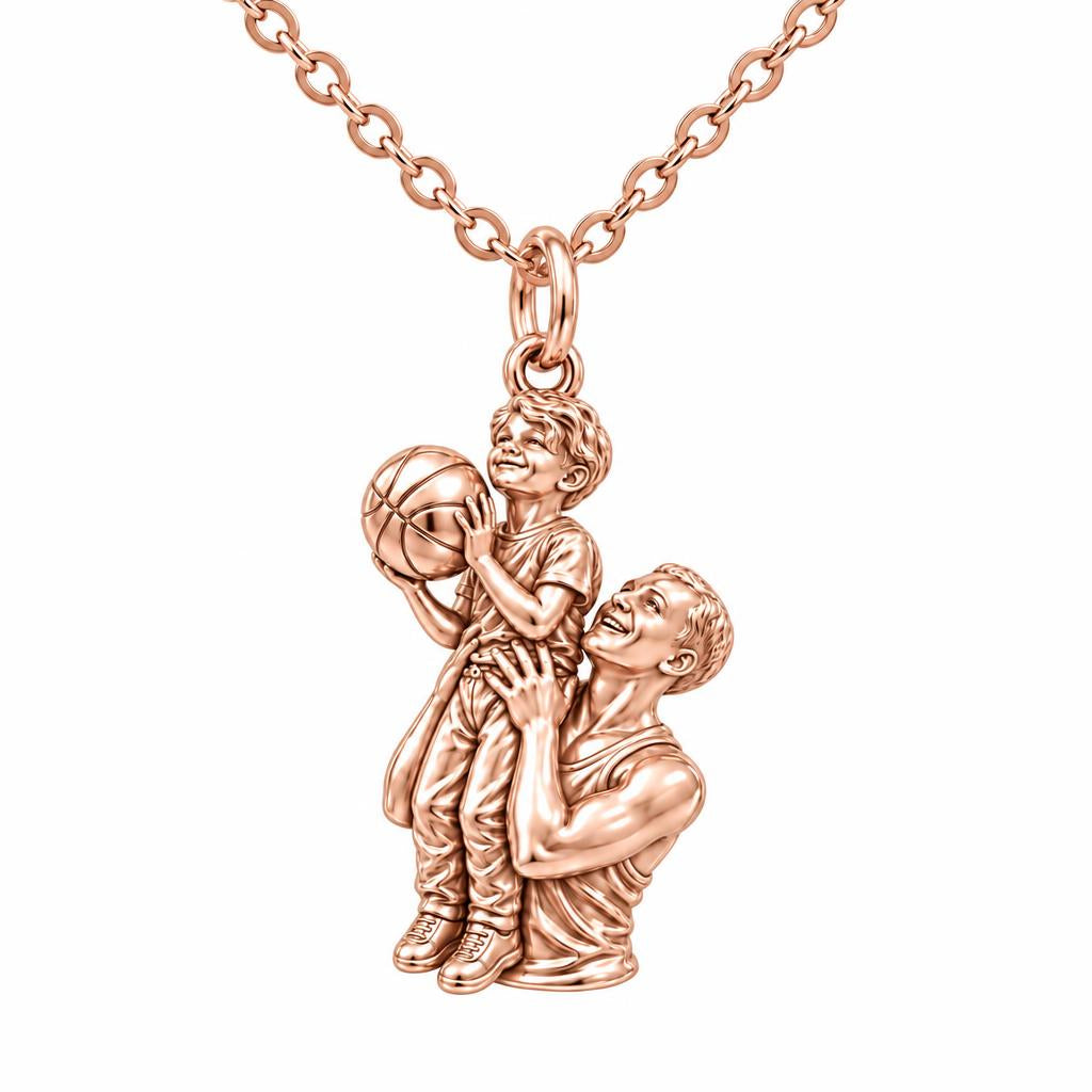 Father and Son Basketball Charm Necklace Set – rose gold, front view