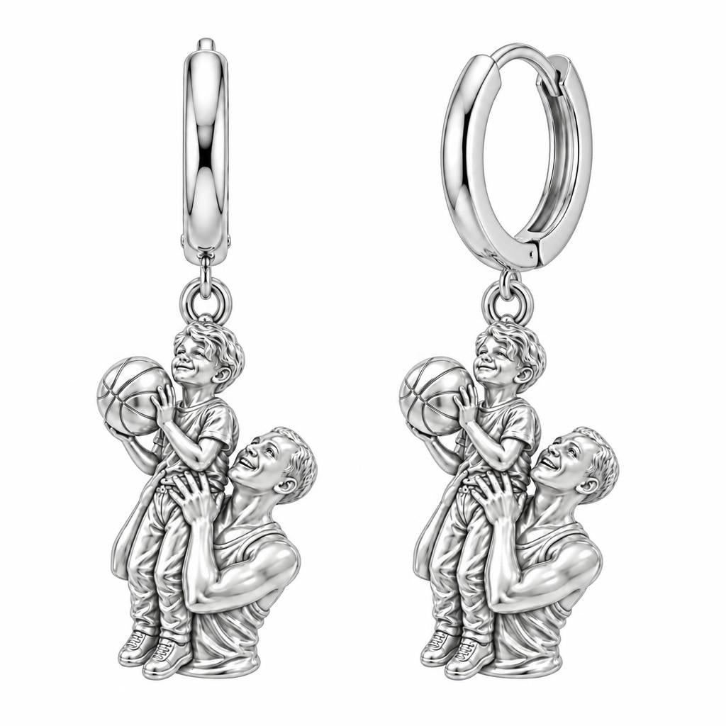 Father and Son Basketball Huggie Charm Earrings – silver, front view