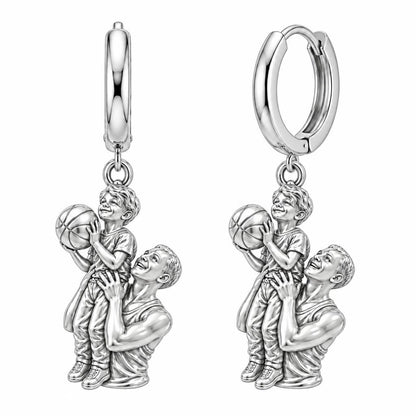 Father and Son Basketball Huggie Charm Earrings – silver, front view