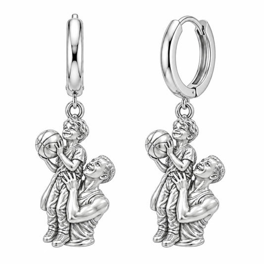Father and Son Basketball Huggie Charm Earrings – silver, front view