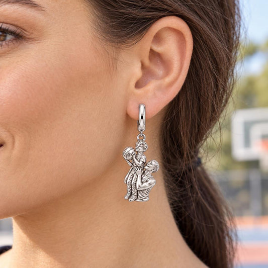 Father and Son Basketball Huggie Charm Earrings – worn / in use