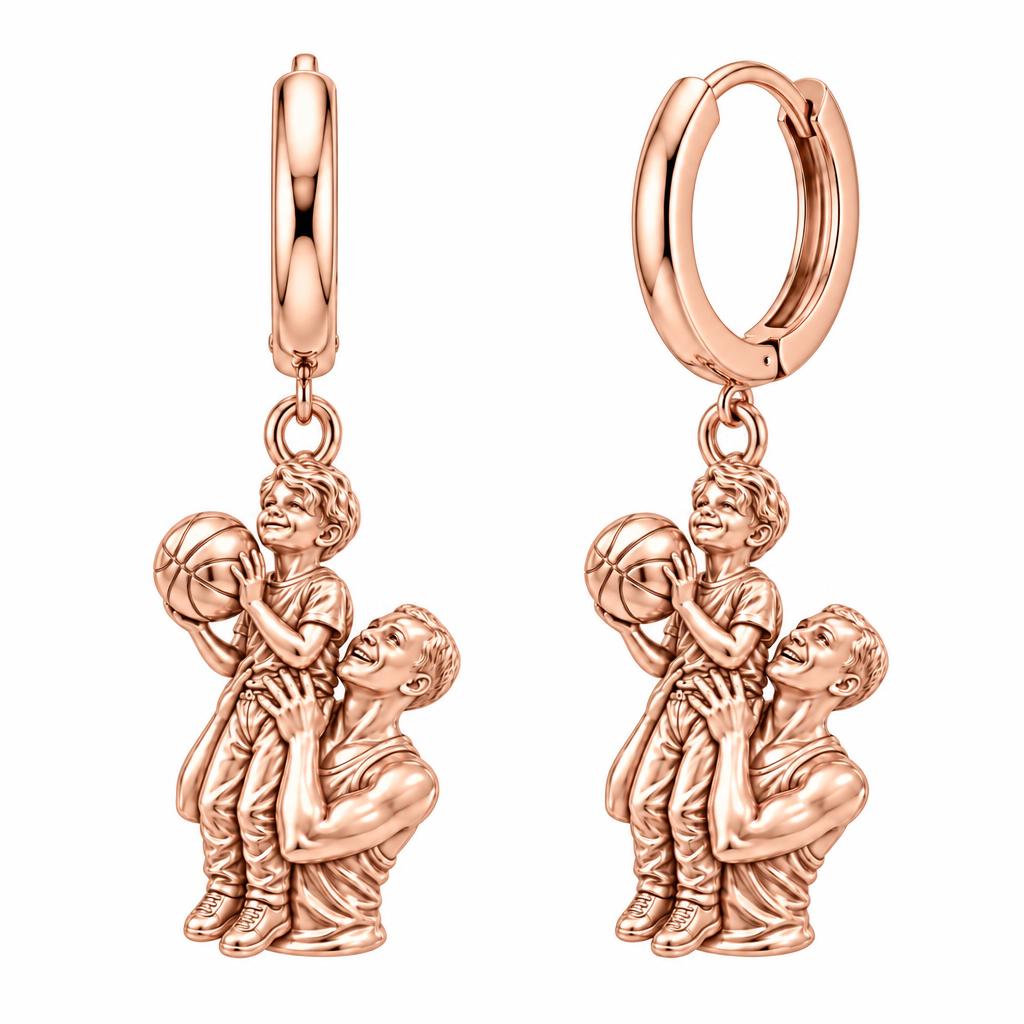 Father and Son Basketball Huggie Charm Earrings – rose gold, front view