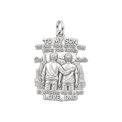Father and Son Cityscape Charm Bracelet – Personalized Dad Gift – silver plated 2 cm charm, front view