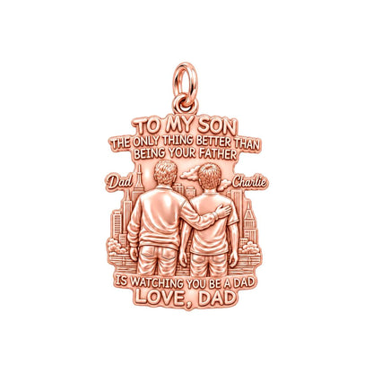 Father and Son Cityscape Charm Bracelet – Personalized Dad Gift – rose gold 2 cm charm, front view
