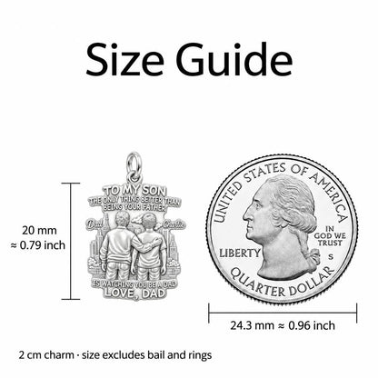 Father and Son Cityscape Charm Bracelet – Personalized Dad Gift – size guide, 2 cm charm next to a quarter