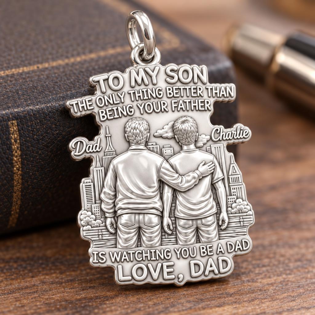 Father and Son Cityscape Charm Bracelet – Personalized Dad Gift – macro detail of the charm